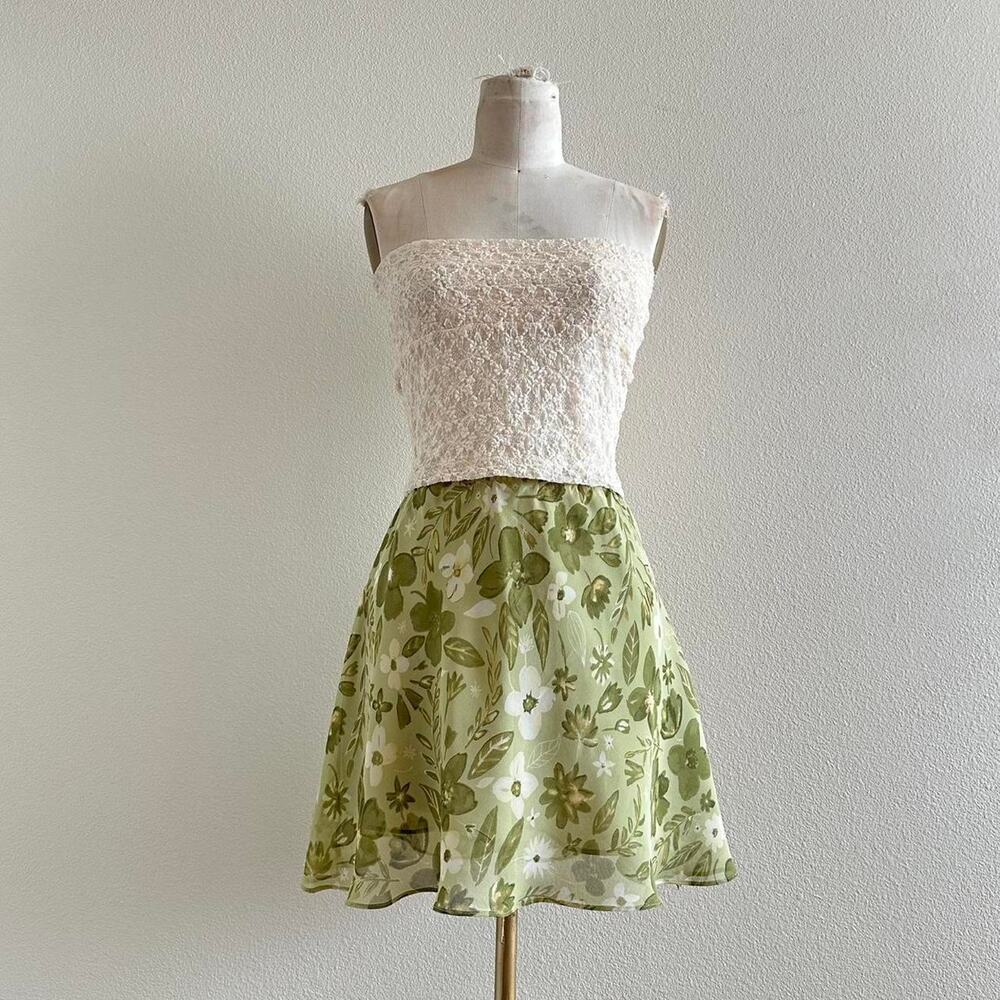 handmade green floral sheer mini skirt